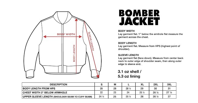 Jacket Size Chart Extreme Sportswear