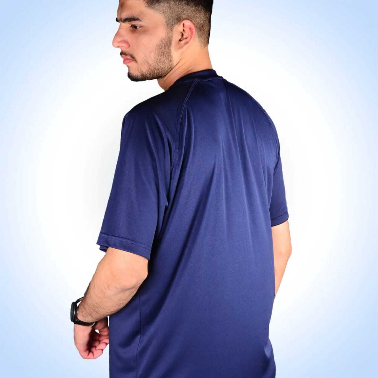 Blue polyester T-shirt back wearing desi boy by xtremesportwear.com.pk