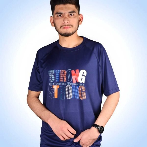 Blue polyester T-shirt wearing desi boy by xtremesportwear.com.pk