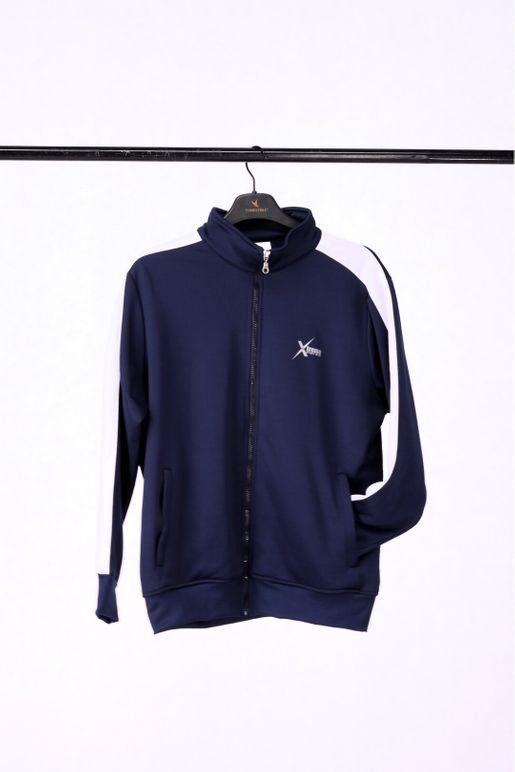 Showing navy tracksuit upper for men in blue colour with white stripe