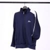 Showing navy tracksuit upper in side, view for men in blue colour with white stripe