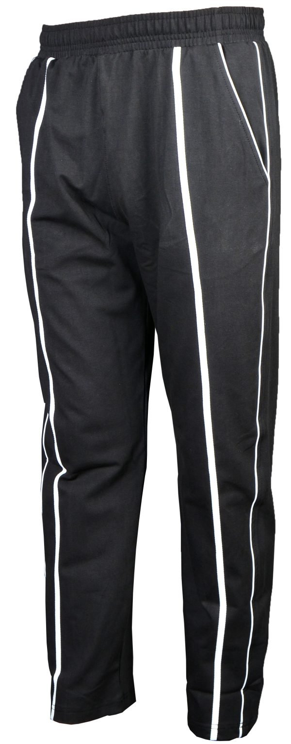 Cotton jogger pants loose fit for men in black color with white strip zoom in 3