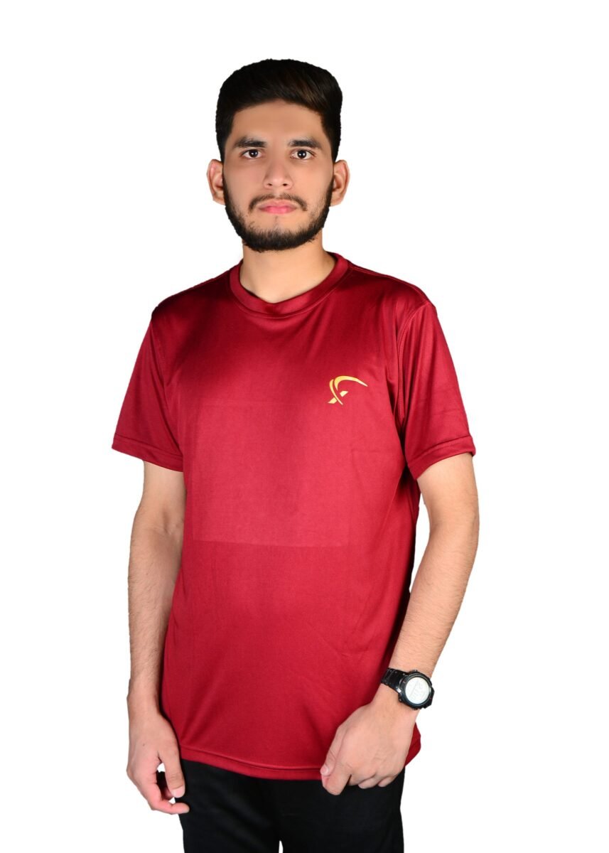 Xtreme sportswear t-shirt in maroon colour desi men standing with white back ground