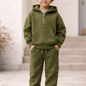 waffle knit kids tracksuit cotton blend lounge set