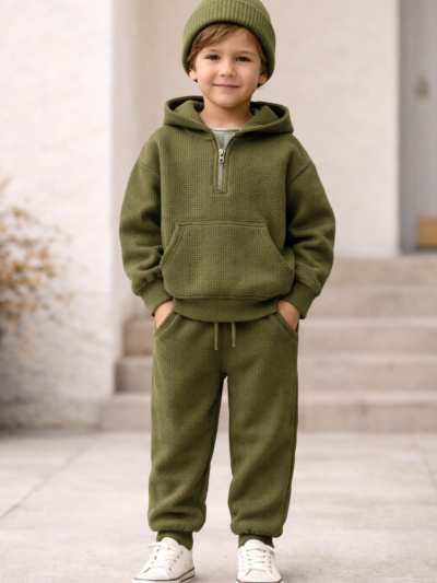 waffle knit kids tracksuit cotton blend lounge set