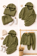waffle knit kids tracksuit cotton blend lounge set