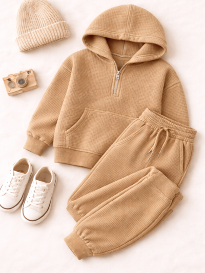 waffle knit kids tracksuit cotton blend lounge set