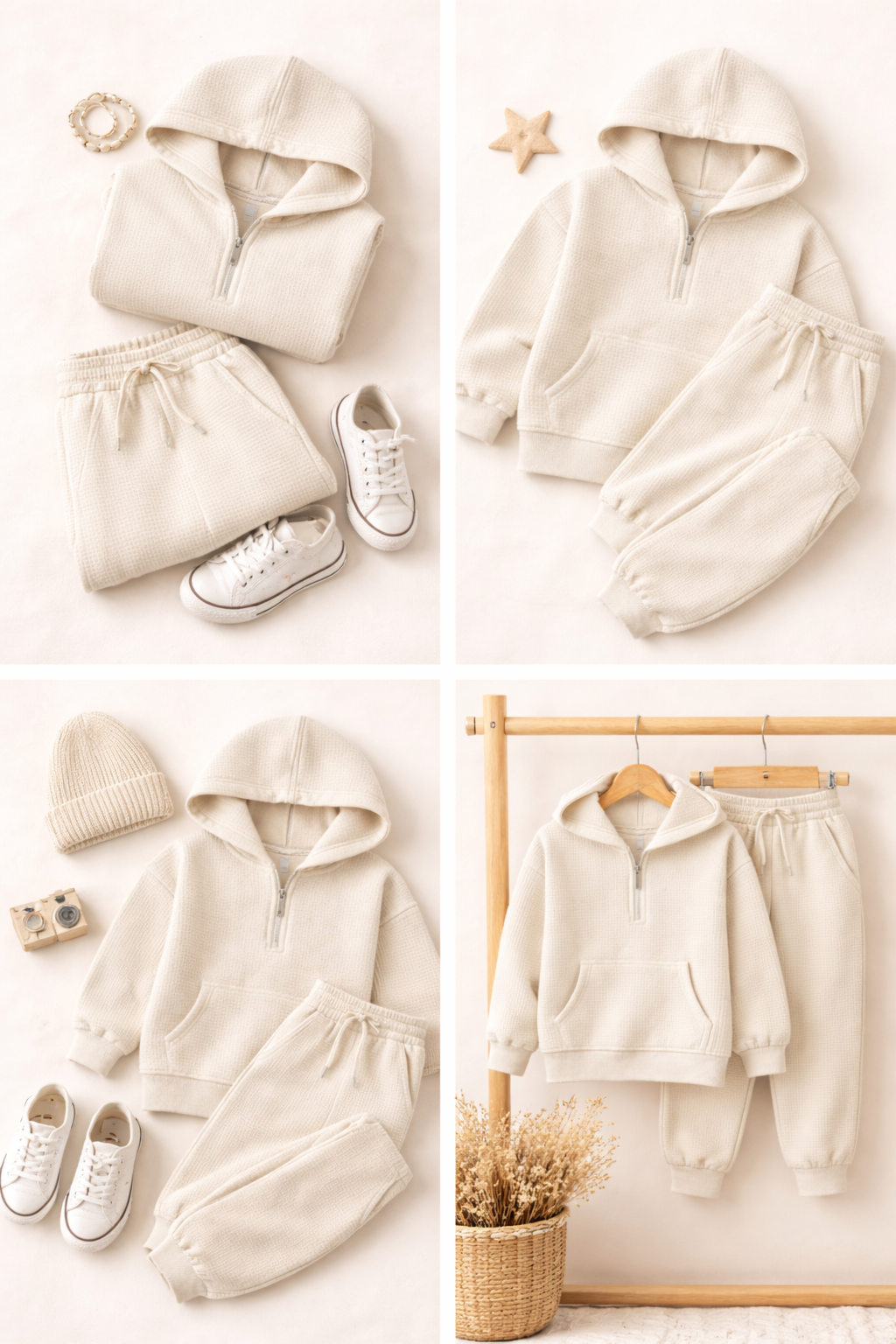 waffle knit kids tracksuit cotton blend lounge set